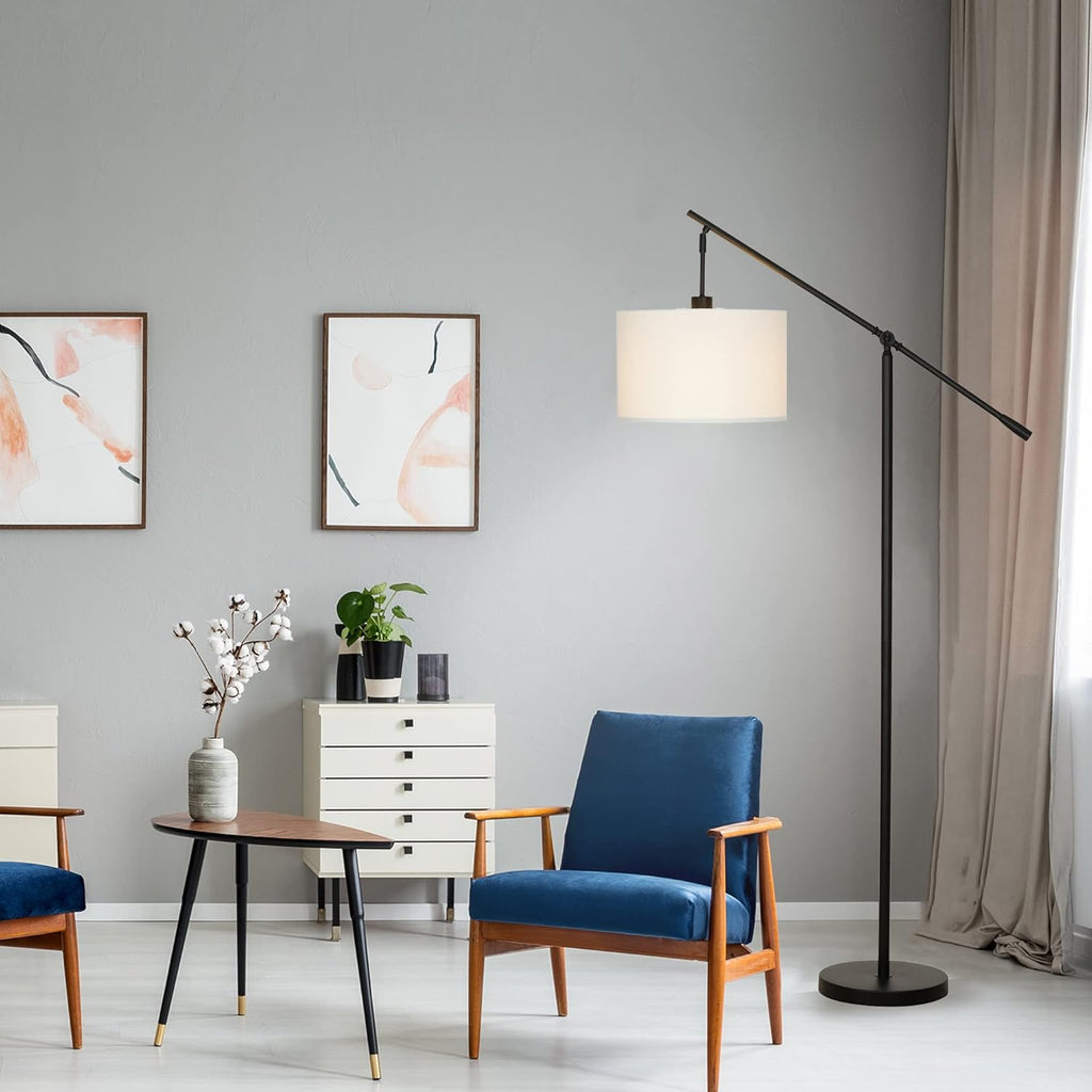 Modern Over The Sofa Counterbalance Floor Lamp with Diffuser, Semi-Gloss Black U55374