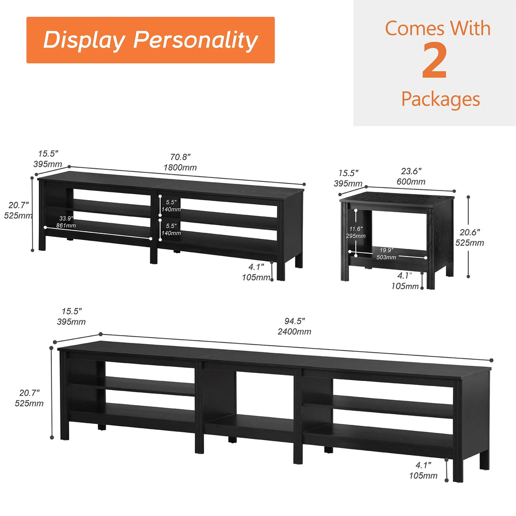 Brown Wood TV Stand with 6 Open Shelves S3335