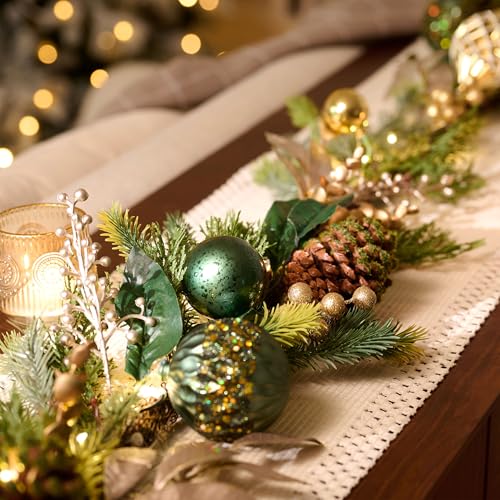6Ft Prelit Christmas Garland with Pine Cone, Bow Ornaments (Green Gold) O759