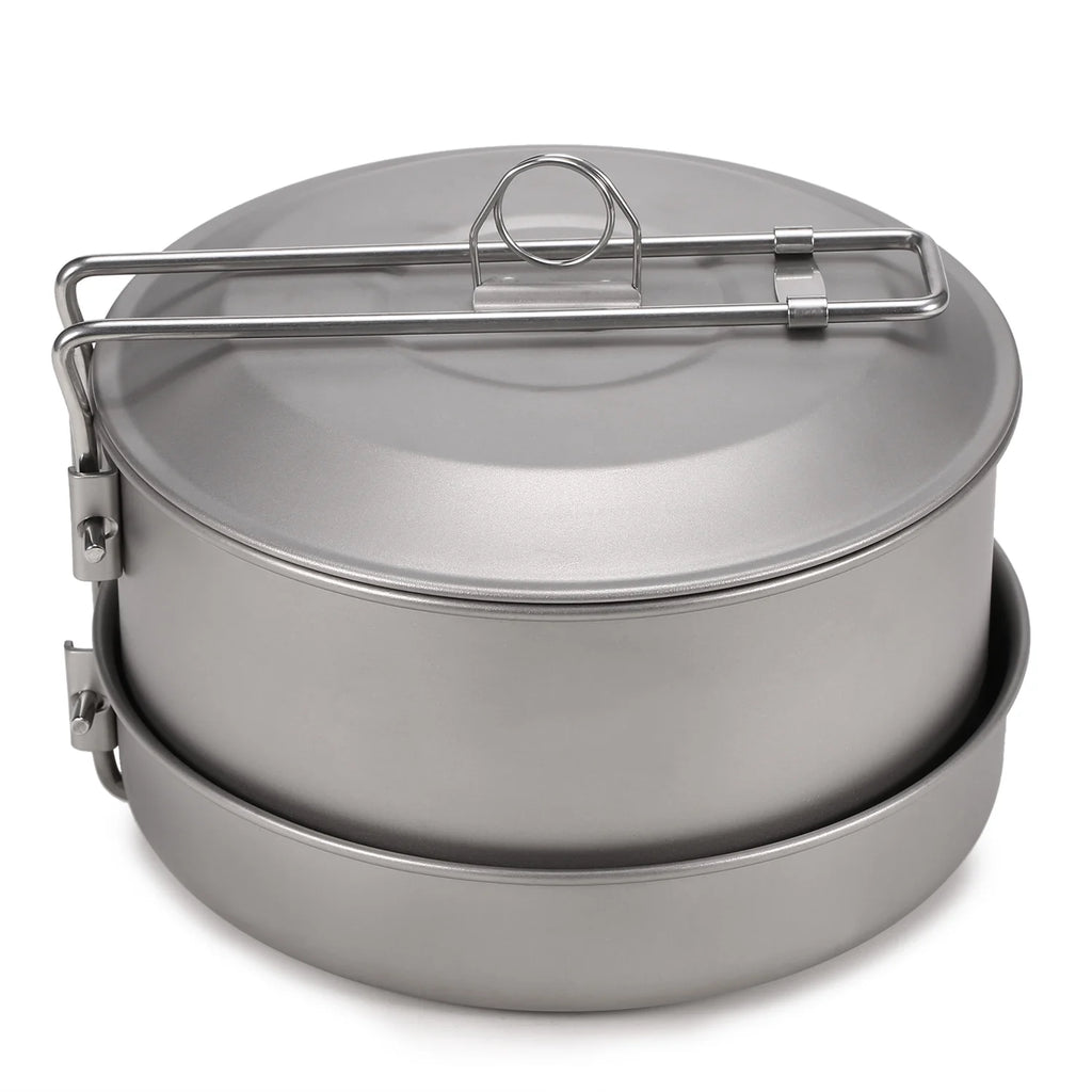 Titanium Pot and Fry Pan Set with Lid and Foldable Handles E292234