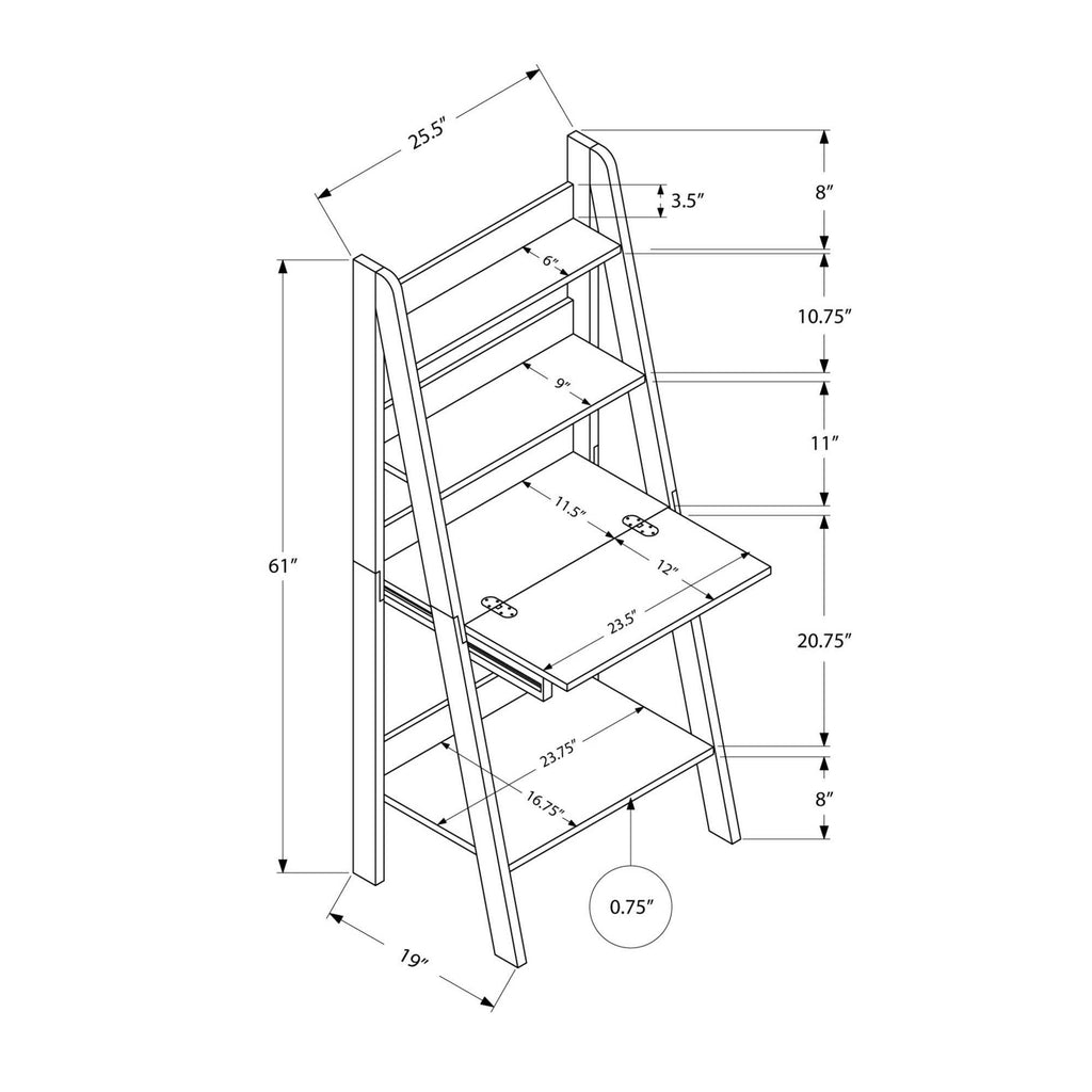 Dark Taupe Wood Ladder Desk Bookcase Wall Bookshelf Stand Shelf Z826902