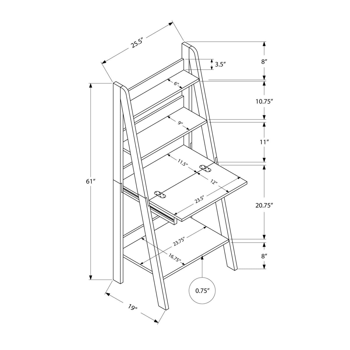 Dark Taupe Wood Ladder Desk Bookcase Wall Bookshelf Stand Shelf Z826902