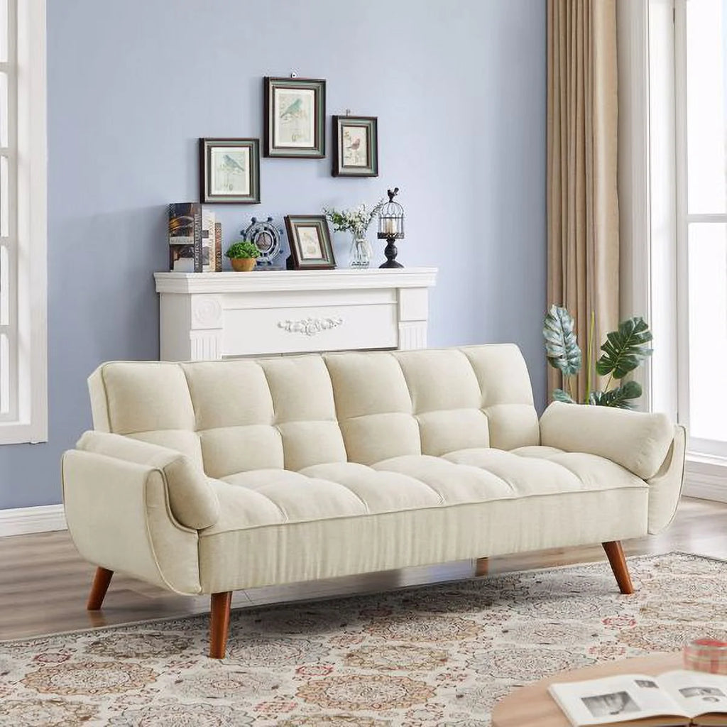 76" Beige Convertible Futon Sofa Bed B794329