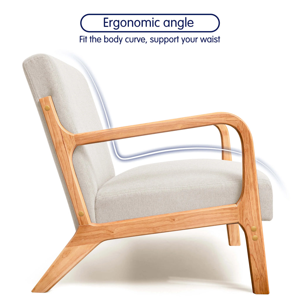 Linen Upholstered Accent Chair with Solid Wood Frame, Beige H704017