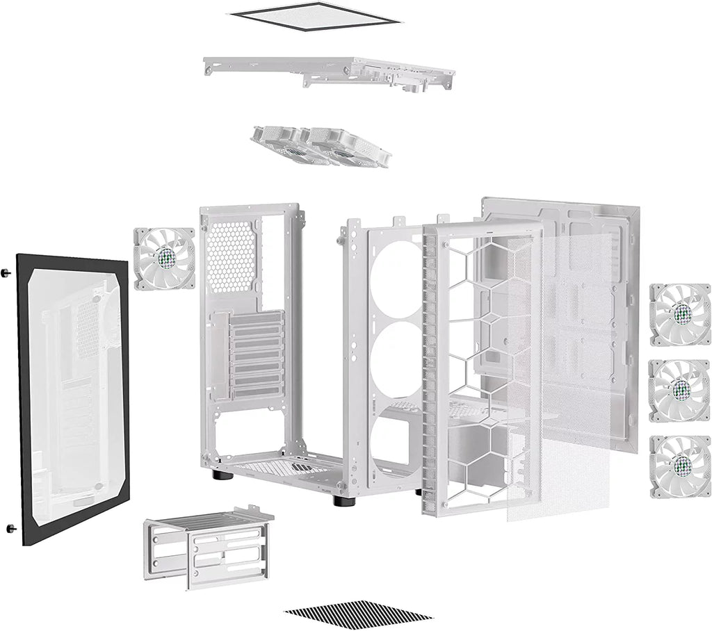White Mesh Mid-Tower ATX PC Gaming Case with 6 ARGB Fans Tempered Glass Y32084