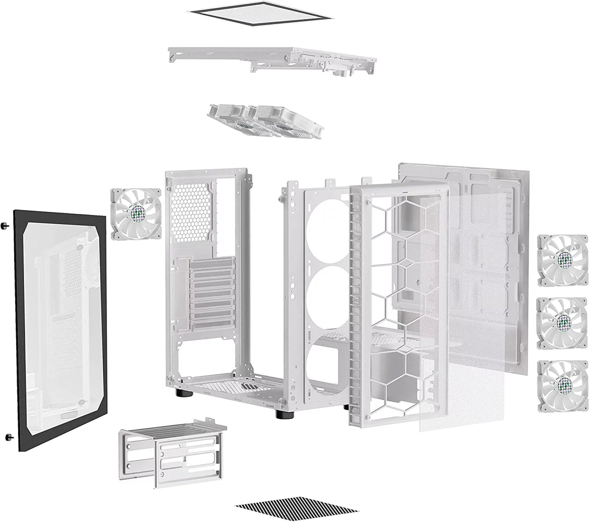 White Mesh Mid-Tower ATX PC Gaming Case with 6 ARGB Fans Tempered Glass Y32084