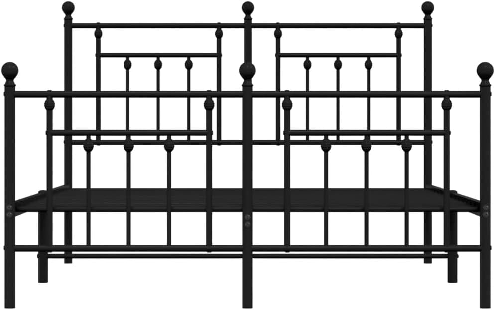 Black Metal Double Bed with Headboard and Footboard H8528