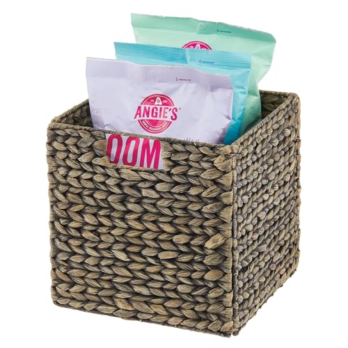 Black Wash Woven Hyacinth Cube Organizer Basket with Handles, 8 Pack O692