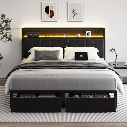 Twin Size Storage Platform Bed Frame with Headboard R4897