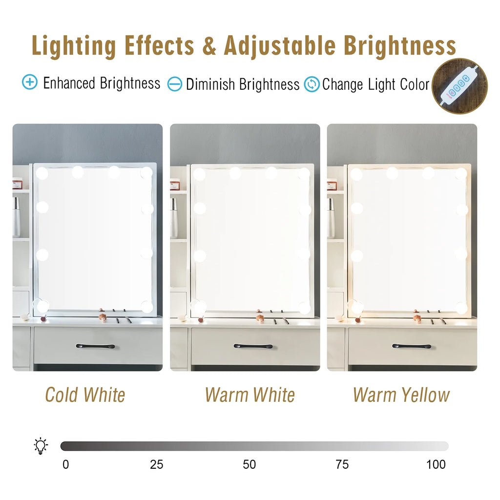 White Vanity Set with Mirror & Lights O904240