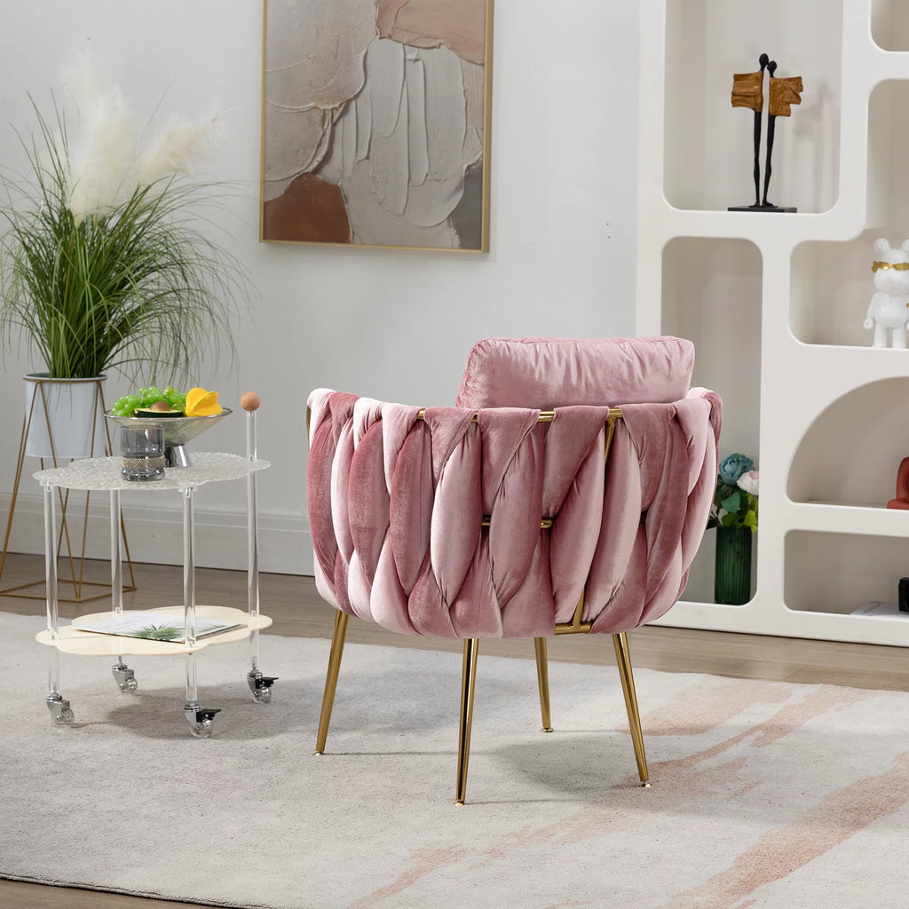 Pink Velvet Upholstered Accent Chair with Gold Metal Leg V339556