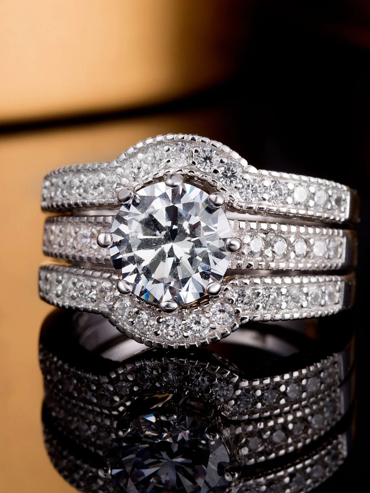 Sterling Silver CZ Engagement Ring Set X846471