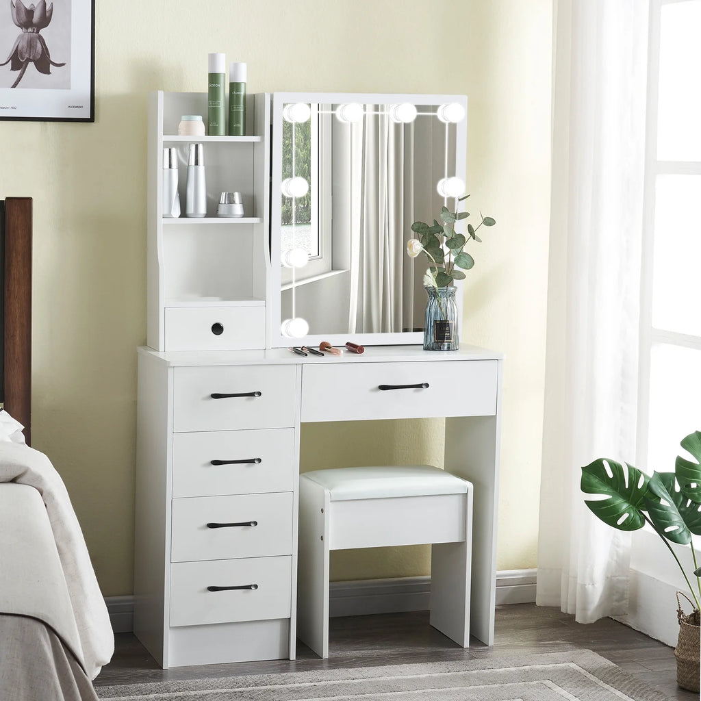 White Vanity Set with Mirror & Lights O904240