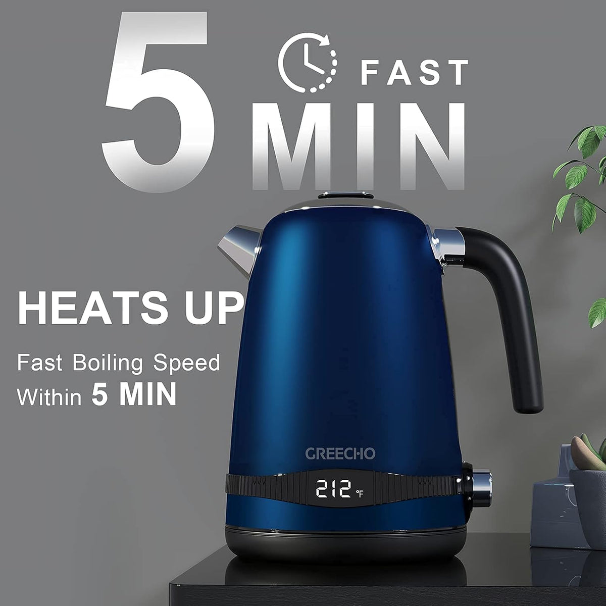 1.7L Electric Kettle with LED Display & 7 Heat Settings, 304 Stainless Steel, Pack of 2 P376246