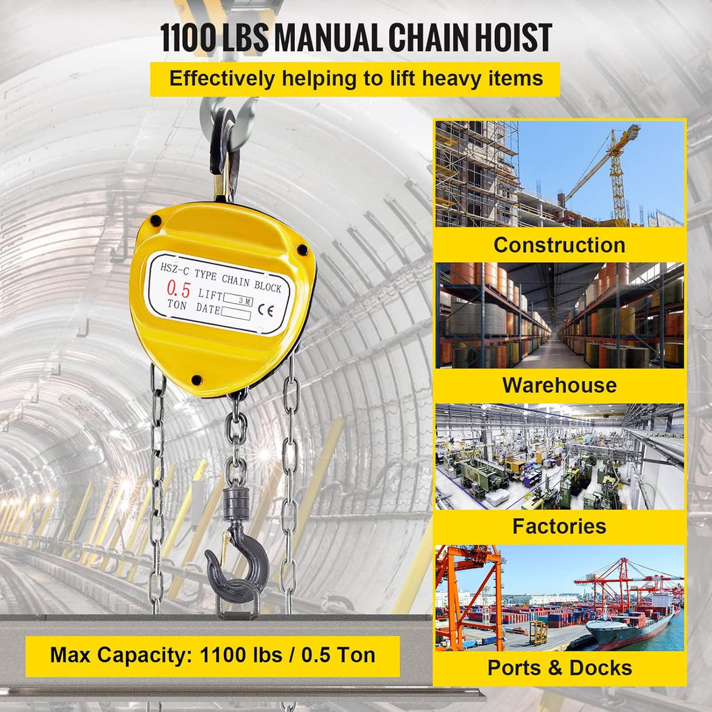 Chain Hoist 1100lbs 10ft Yellow Pack of 2 Y80901