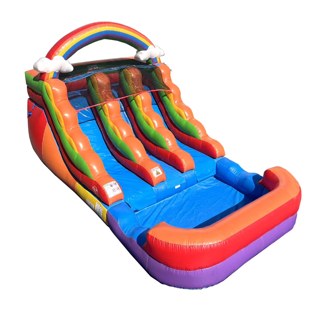 Rainbow Cloud Inflatable Double Water Slide with Blower, 13 Ft F873