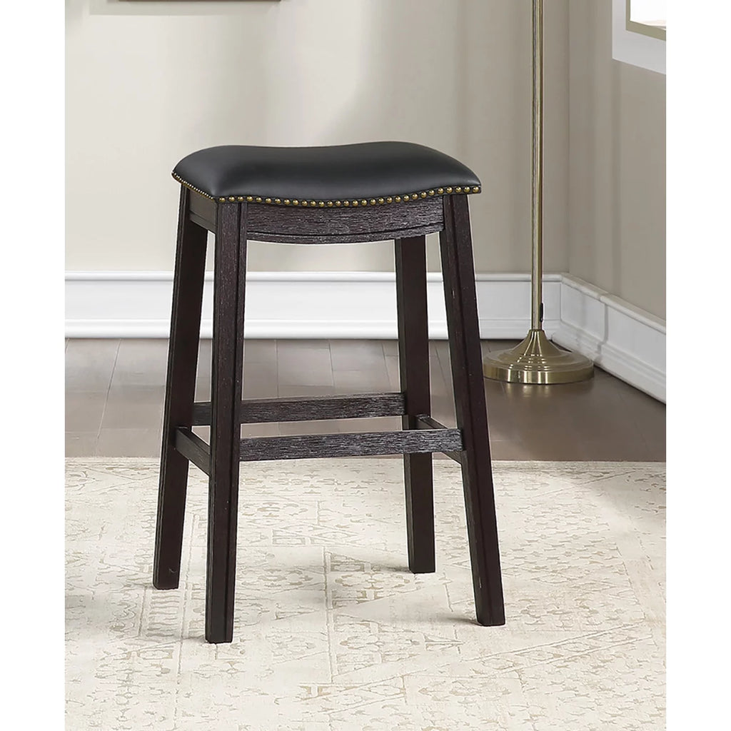 29" Black Faux Leather Saddle Bar Stool Set of 2 L8923