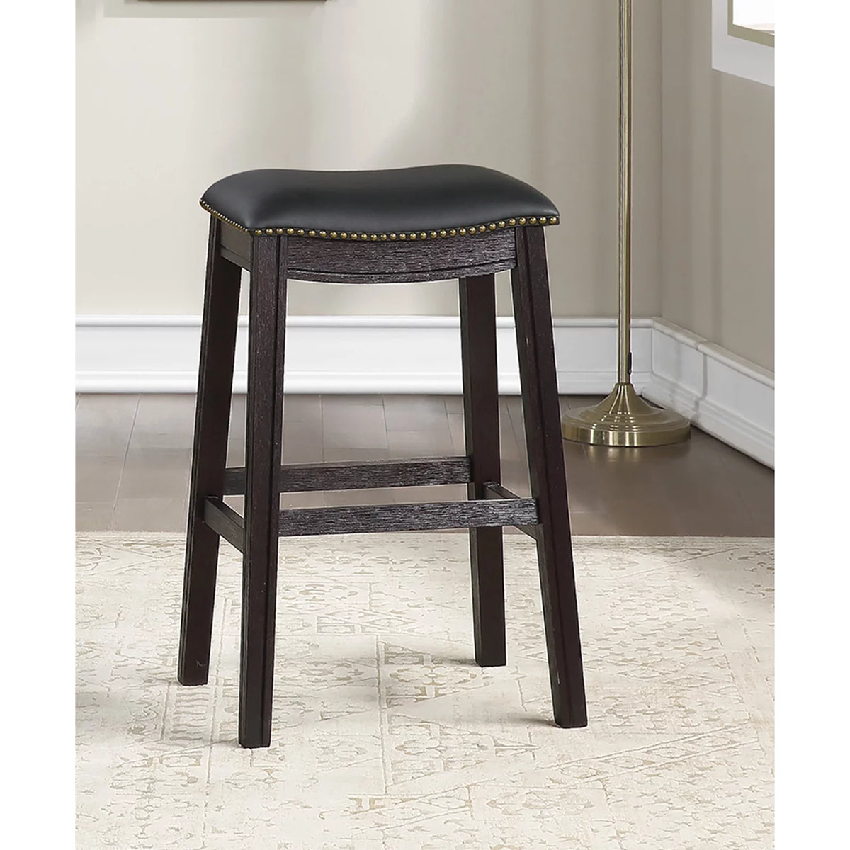 29" Black Faux Leather Saddle Bar Stool Set of 2 L8923