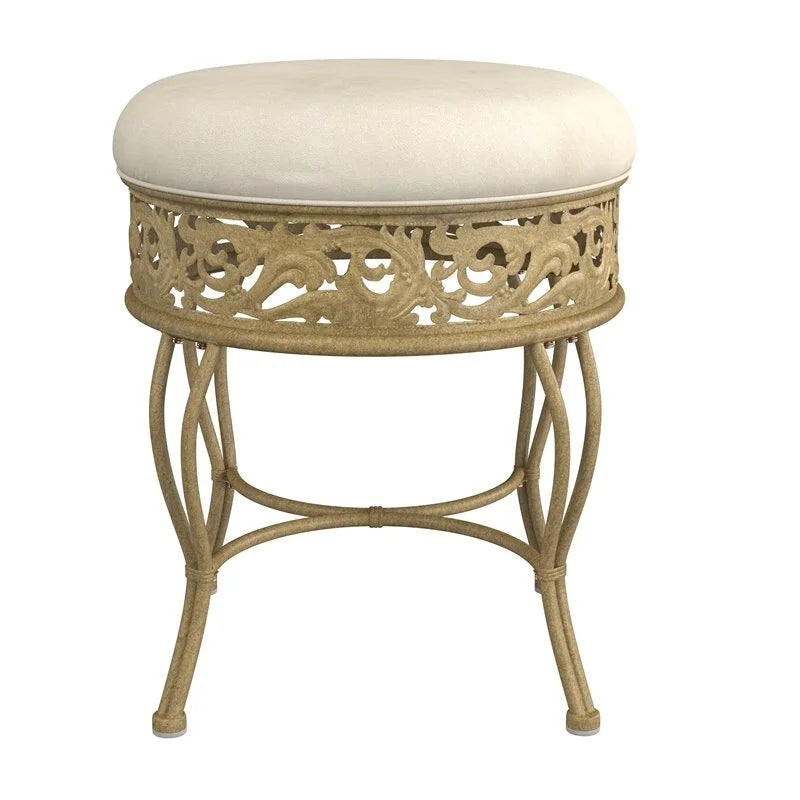 Antique Beige Upholstered Vanity Stool R61333
