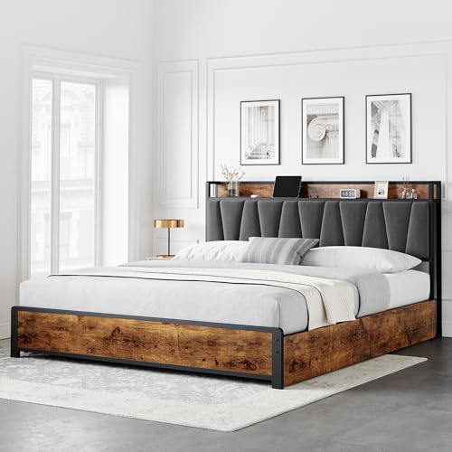 Full Size Linen Upholstered Bed Frame with 4 Drawers M301061