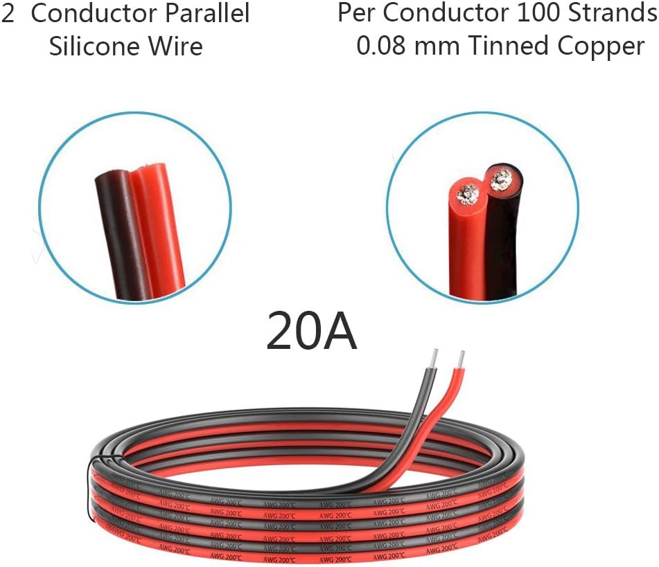 8 Gauge Silicone 2 Conductor Parallel Cable, 33ft, Red Black Z52950