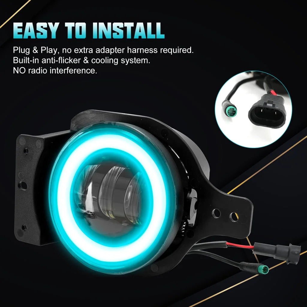 Black 9" RGBW Halo LED Headlights and 4" RGBW LED Fog Lights P84220