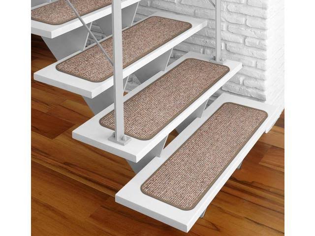 Set of 12 Adhesive Carpet Stair Treads - Pebble Beige - 8 in. x 30 in. L503194