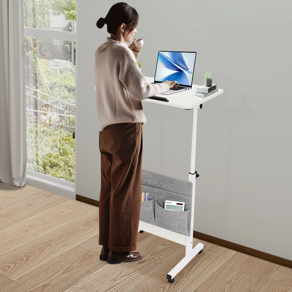 Adjustable Rolling Laptop Desk with Storage O8863