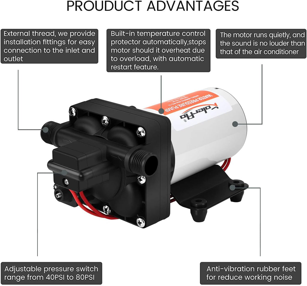 12V DC 5.0 GPM 55 PSI Self Priming Water Pressure Booster Pump P695865