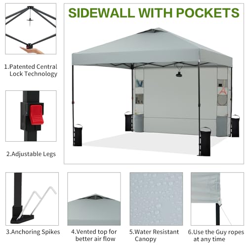 10'x10' Pop Up Canopy Tent with 1 Sidewall and 6 Pockets, White T7413