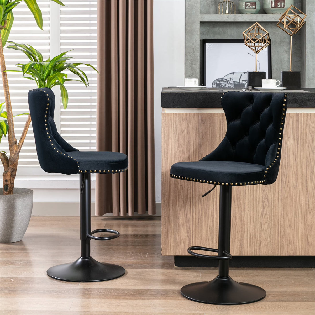 2PC Swivel Velvet Upholstered Bar Stools L918