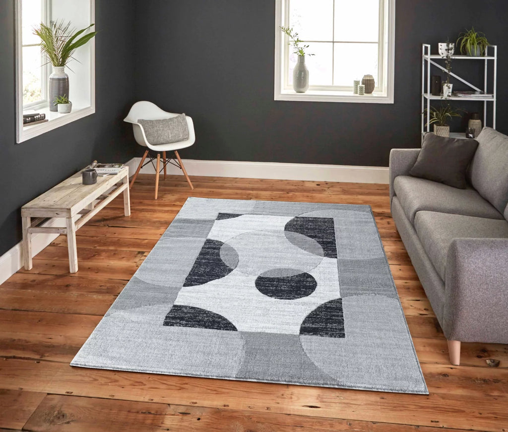 Grey Black White Abstract Area Rug I802539