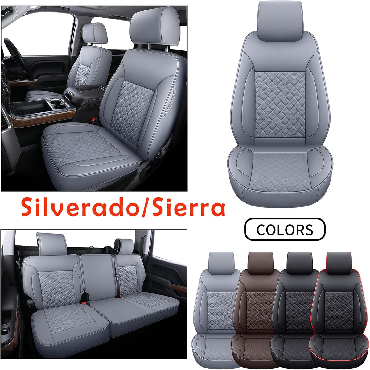 Gray Faux Leather Seat Covers Full Set Y841098