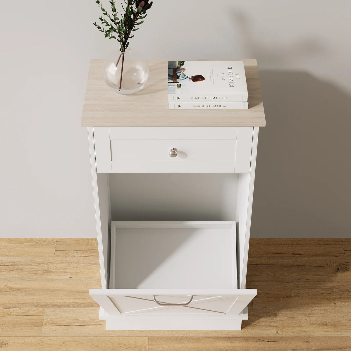 White Tilt Out Trash Can Cabinet T206613
