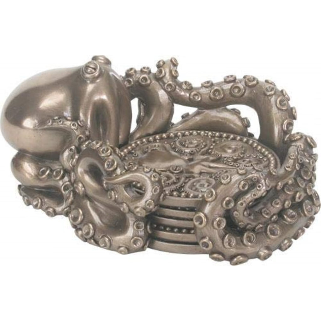 Coaster Holder with 4 Coasters Octopus Nautical Bar Decor Q49378