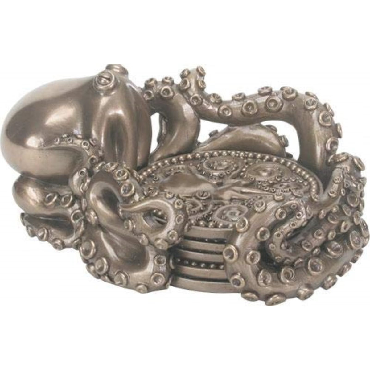 Coaster Holder with 4 Coasters Octopus Nautical Bar Decor Q49378
