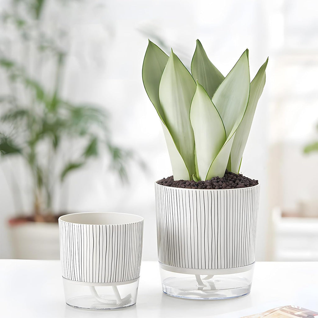 4 Pack Self Watering Pots, 4.3+5.5 Inch Planter Pot with Wick Rope and Reservoir Z1441