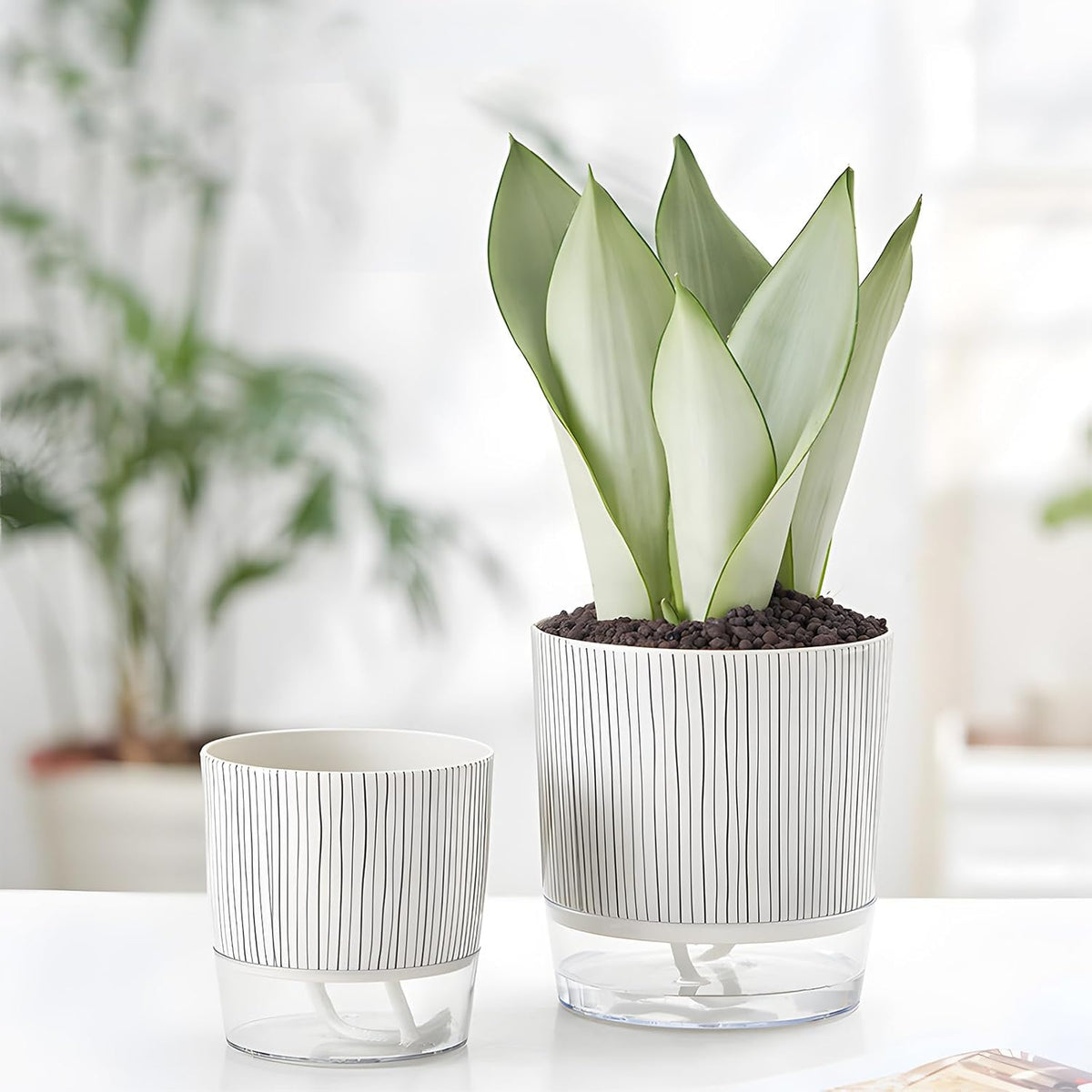 4 Pack Self Watering Pots, 4.3+5.5 Inch Planter Pot with Wick Rope and Reservoir Z1441