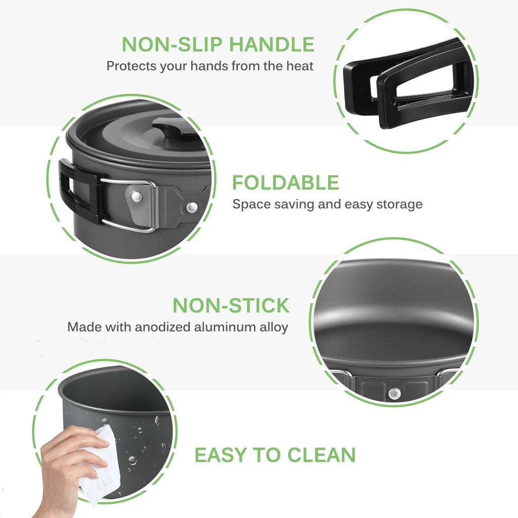 Collapsible Bowl Pan Knife Fork Cookware Set V35144