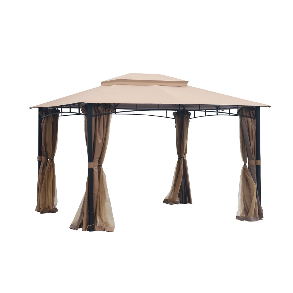 Sand Double Roof Patio Gazebo with Mosquito Netting Q8118