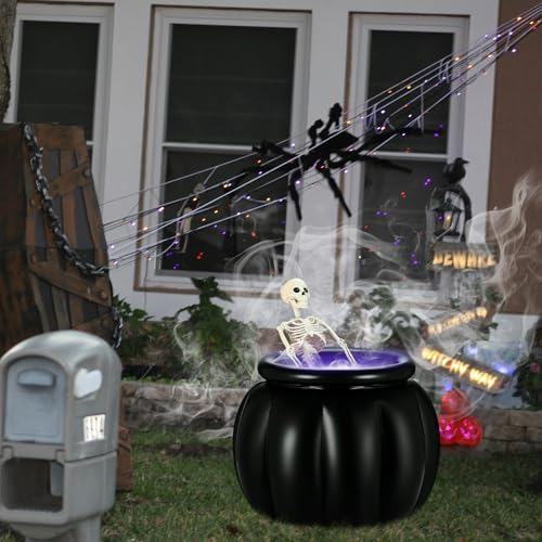 Large Halloween Cauldron with Skeleton LED Inflatable Black Bowl Candy Bucket X46499