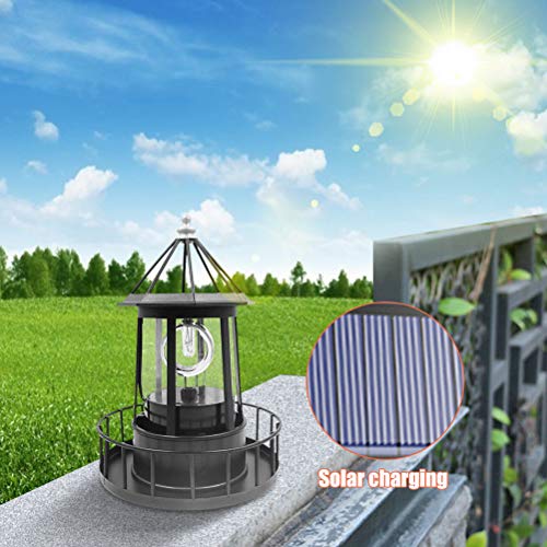 Black LED Solar Rotating Lighthouse Lantern L57244