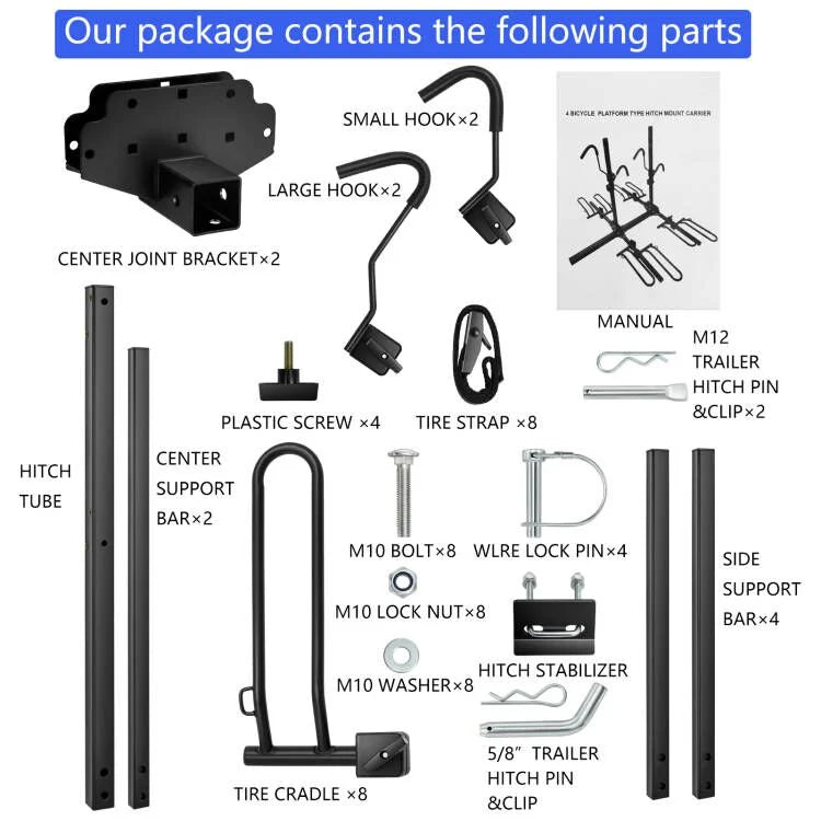 2" Hitch Receiver Foldable Tray 4 Bike Rack Q31633
