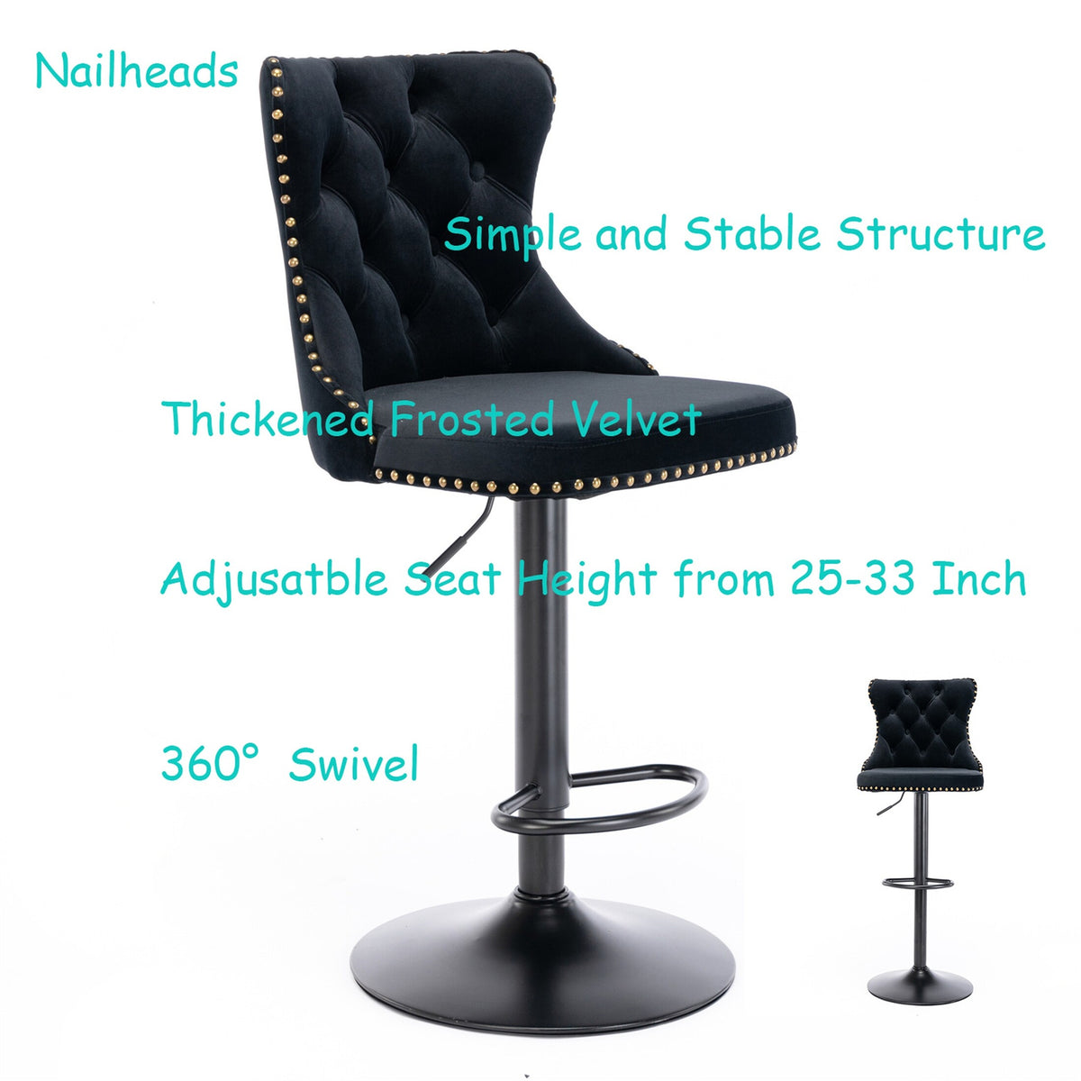 2PC Swivel Velvet Upholstered Bar Stools L918