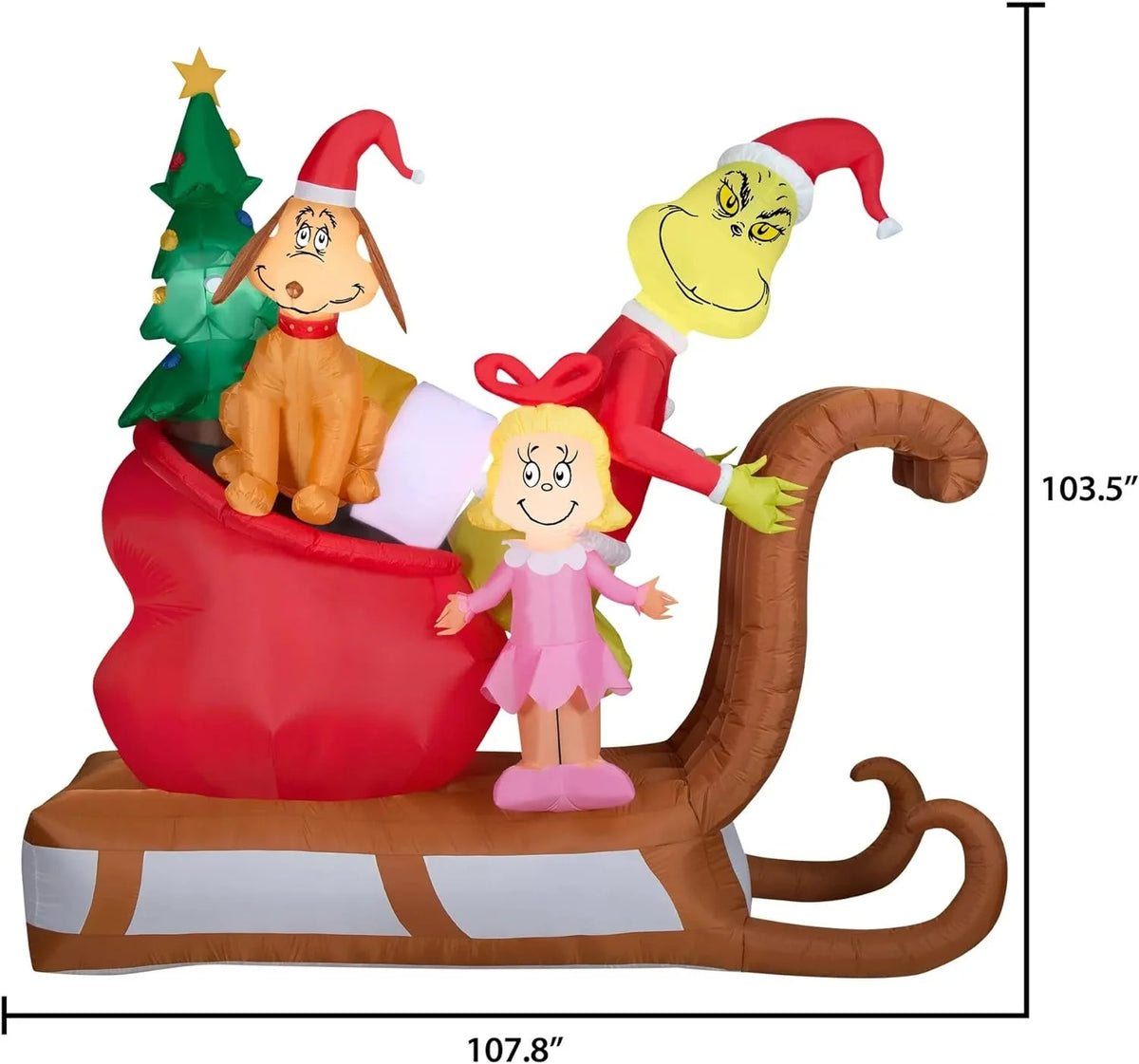 Grinch with Max and Cindy Lou on Sleigh Christmas Inflatable I635233