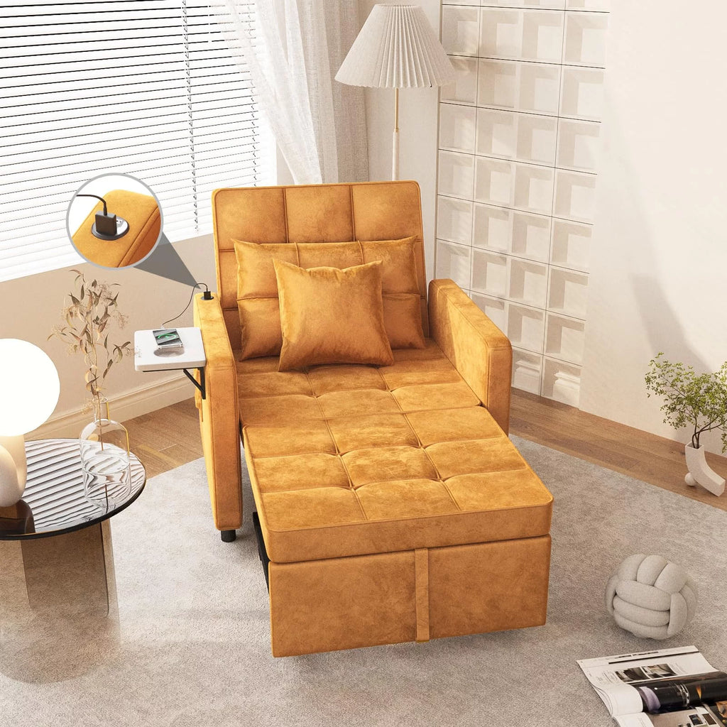 Velvet 3-in-1 Sofa Bed Chair with Wing Table and USB Ports G560