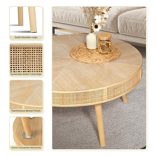 2-Piece Solid Wood Rattan Coffee Table Set R45037