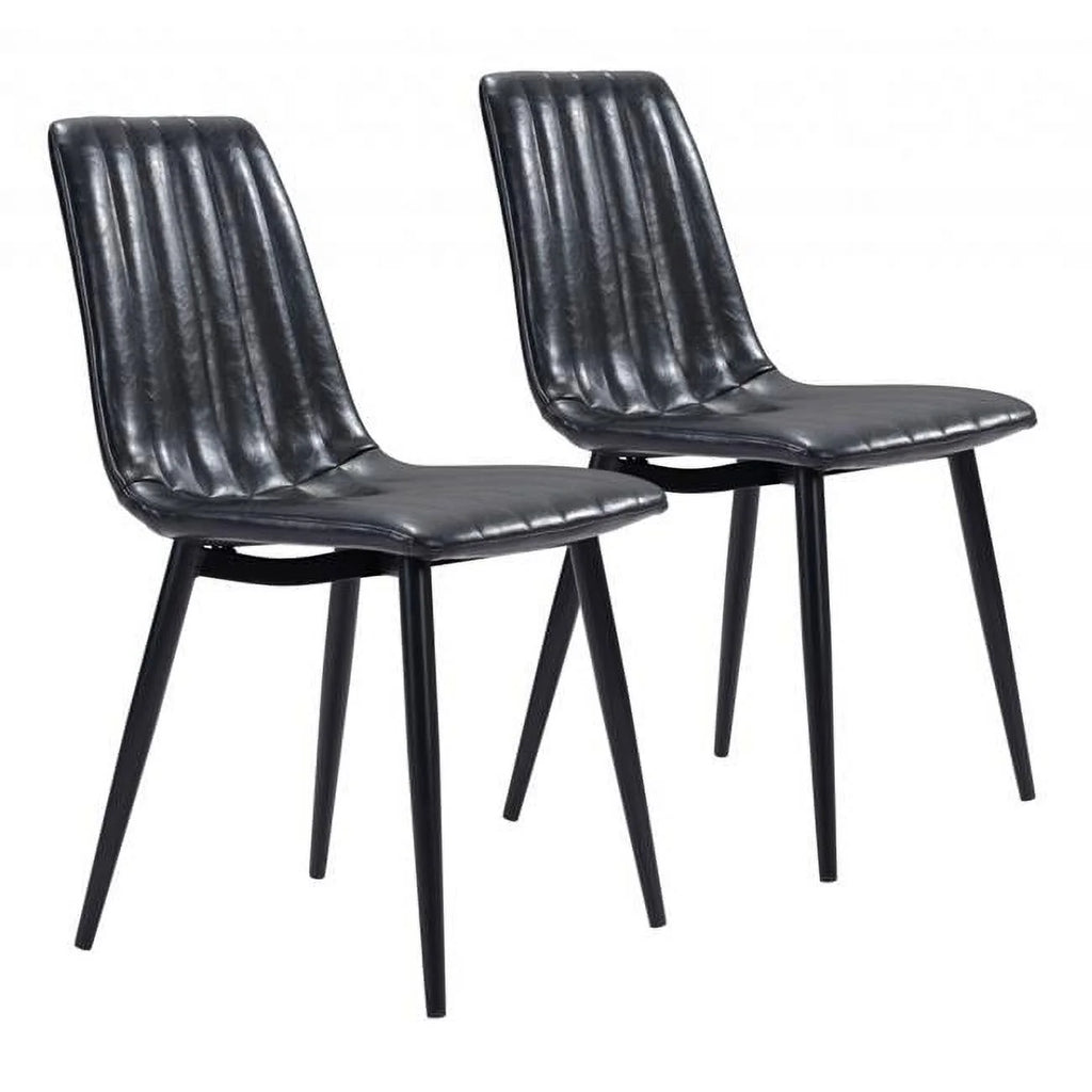 Faux Leather Channel Scoop Dining Chairs, Vintage Black - Set of 2 W18147