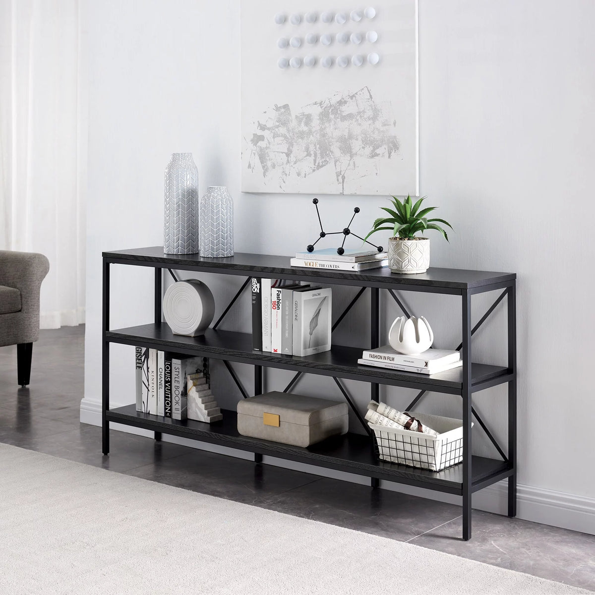 Blackened Bronze Black Grain Rectangular Console Table Z31511