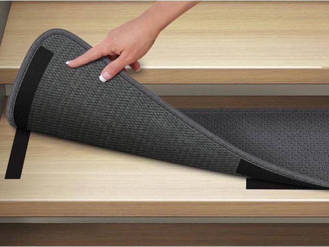 Set of 15 Attachable Carpet Stair Treads Gray 8 in. x 27 in. Q706912